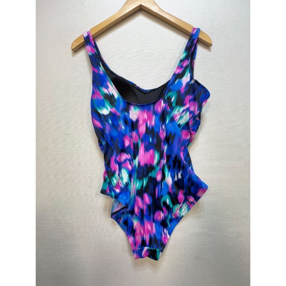 Aqua Green Women’s Tie Front One Piece Swimsuit Womens L Blue Abstract Padded - Picture 7 of 8